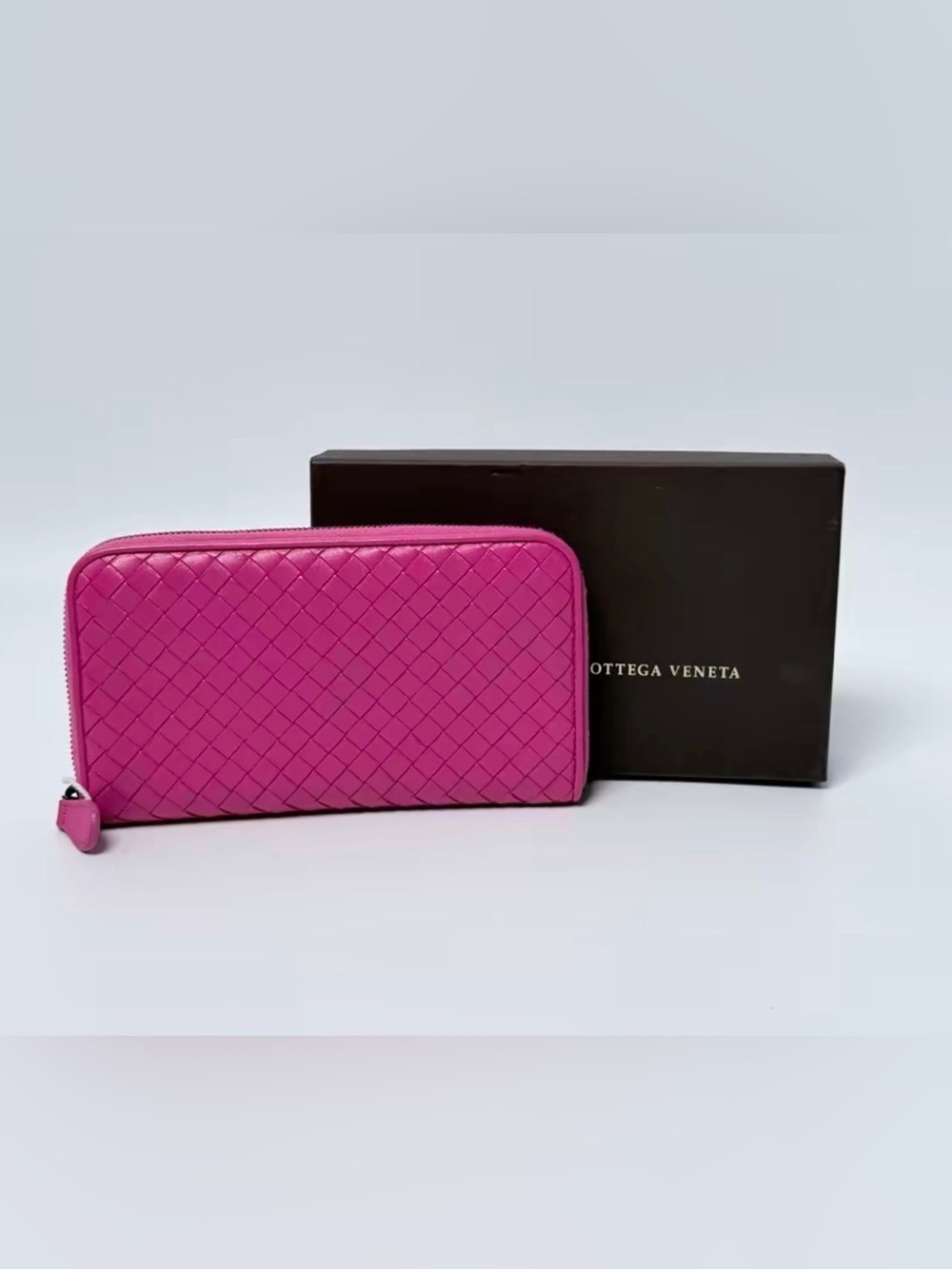 Bottega Veneta FULL SET Fuchsia Intrecciato Zip-Around Wallet!